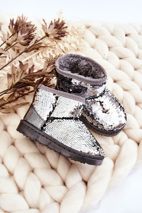 Children's Warmed Snowboots With Sequins Silver Shard