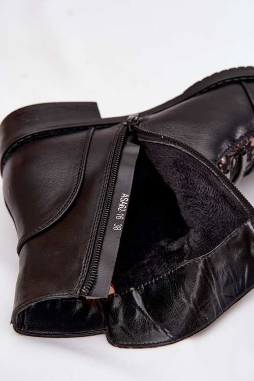 Insulated women's ankle boots flat heel flowers black Labise