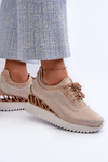 Women's Leather Sneakers with Wedge Sole Beige S.Barski LR810