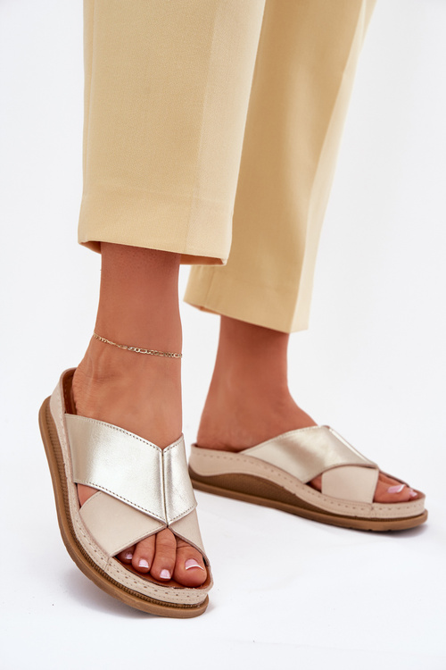 Leather Women's Platform Sandals Maciejka L4986-37 Beige-Gold