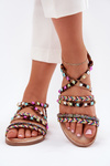 Ladies sandals with decoration and woven straps leopard Delyra