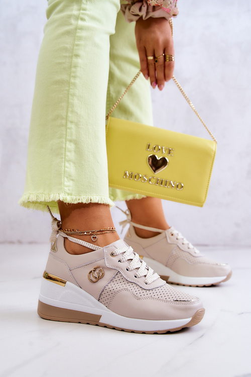 Buty Sportowe Sneakersy Damskie Skórzane Beżowe Loissa