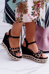 Women's Black Sandals on Anchor Studs Amare