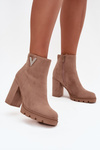 Women's insulated ankle boots with heel with decorative detail beige Briella