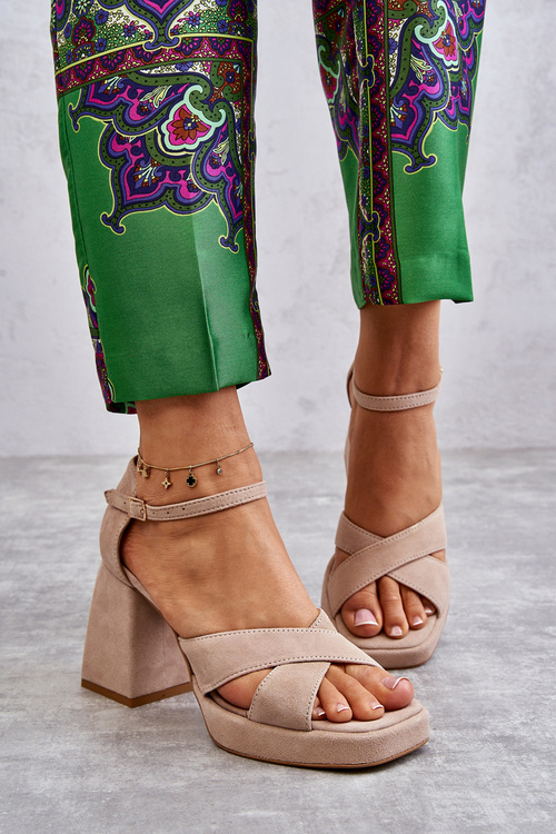 Women's Suede High Heel Sandals Leski Shoes 3221 Beige