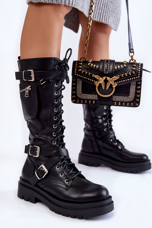 Women's high boots with a kidney with a zipper Black Joelle