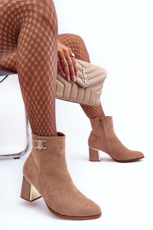 Leather Boots On Heel With Ornament Beige Dwinja
