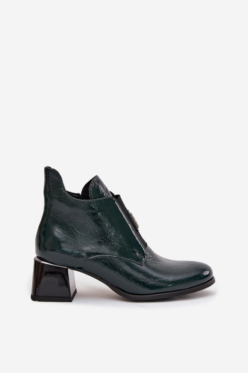 Leather Patent Ankle Boots with Decorative Detail Insulated Zazoo 60560 Dark Green