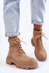 Leather Warm Lace-up Boots Beige Merisha