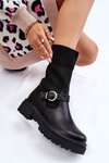 Women's Sock Boots With Belt Black Alaya