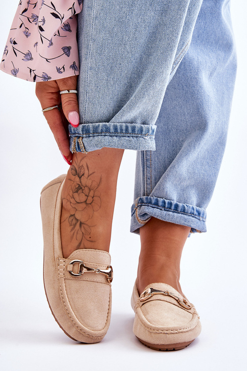 Classic Suede Loafers With Embellishments Beige Arla