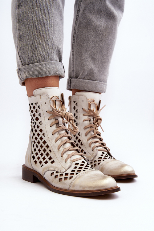 Perforated Leather Boots Zazoo 2695 Gold Distressed