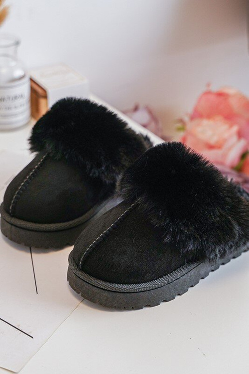Children's Slippers With Fur Black Birasta