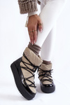 Women's Fashionable Lace-up Snow Boots Beige and Black Carrios
