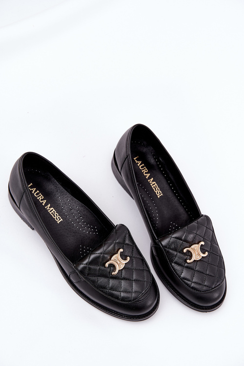 Leather Moccasins With Gold Decoration Black Laura Messi 2927