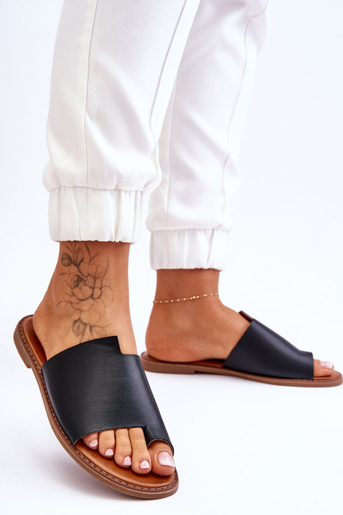 Women's Leather Flip Flops Black Amite