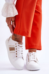 Women's Leather Sneakers With Studs White and Gold Dory