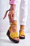 Women's Suede Wedge Sandals Yellow Cortena