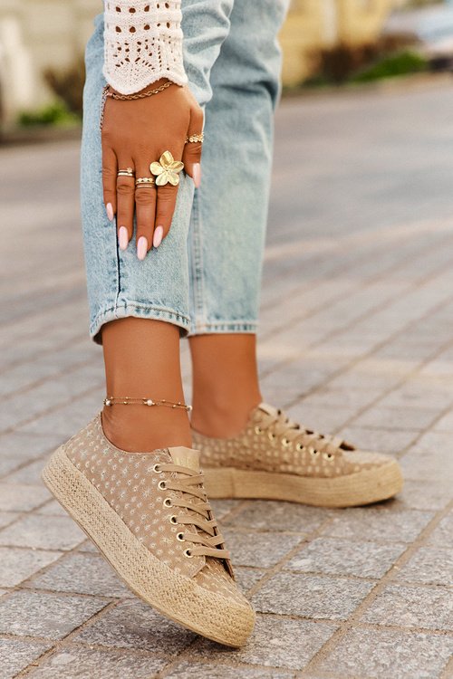 Patterned Women's Platform Sneakers With Weaving Lee Cooper LCW-25-08-3646L Khaki