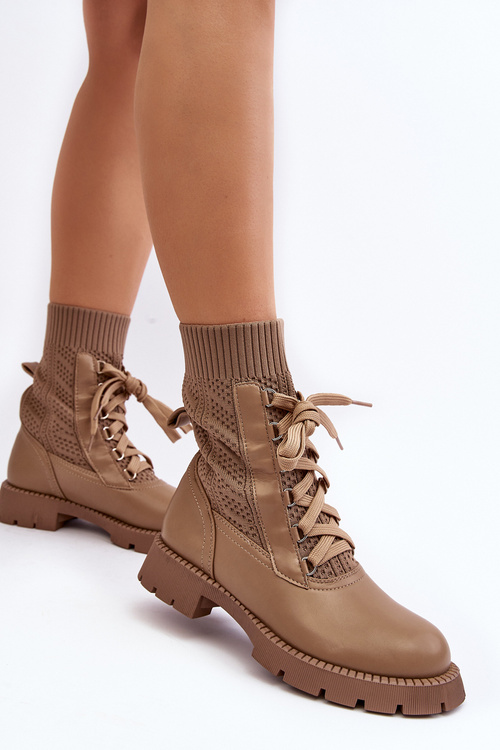Women's lace-up ankle boots with light beige sock Gentiana