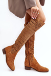 Suede Boots with Cutout Pattern Camel Pointe