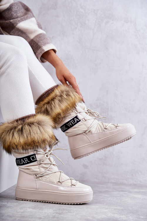 Women's Lace-up Snow Boots Beige Santero