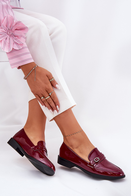 Lacquered Women's Moccasins With Decorative Buckle Bordeaux Mollan