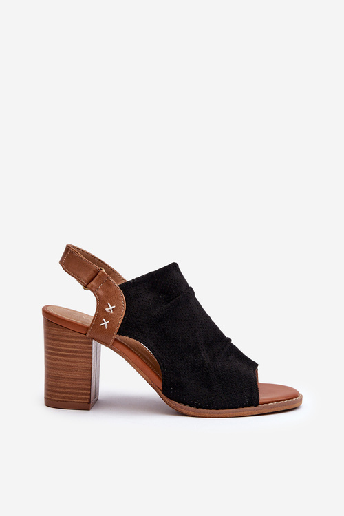 Damskie Sandały Słupek Ażurowe Czarne Rosca 24SD35-7184