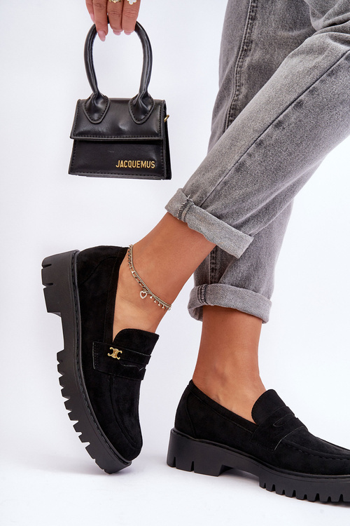 Decorated Suede Moccasins Black Esperta