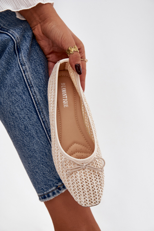 Ballet Flats With Weaving And Bow Ecru Belirra
