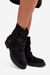 Insulated Women's Ankle Boots With Fringes And Claries On Flat Heel Black Helianne