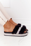 Platform Slippers With Fur And Cubic Zirconia Black Impress