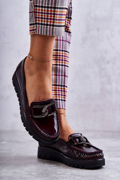 Women's Leather Loafers On Platform Burgundy Venesia