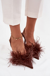 Heeled shoes with feathers and open heel chocolate Belice