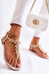 Women's Sandals Flip-Flops With A Decorative Belt Beige Daylight