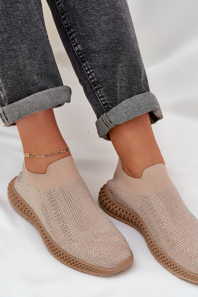 Zdobione Buty Sportowe Damskie Wsuwane Beżowe D&S TW121