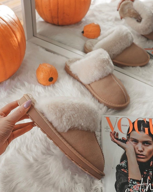 Damskie Klapki Papcie Beżowe Mirendy