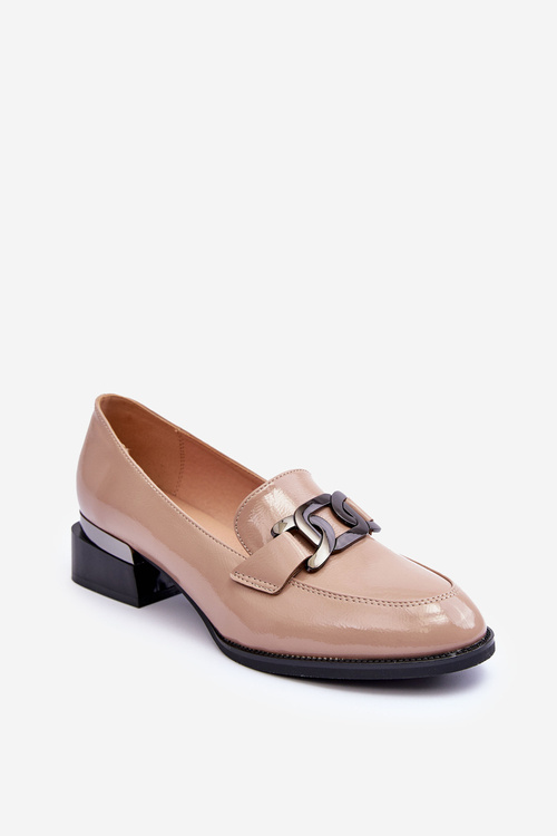 Lacquered Moccasins Heeled Shoes Beige Sakina 