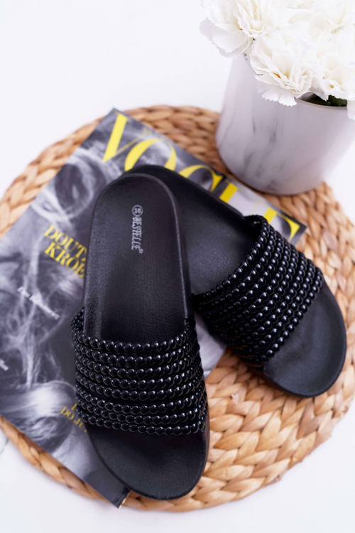 Women's Beaded Flip Flops Black Elavi