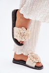 Women's Slippers With Fabric Flowers Beige Elachase