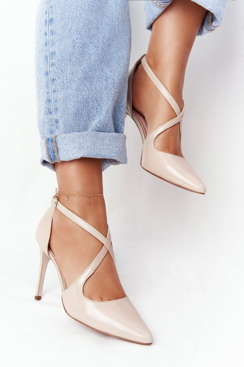 Elegant Leather Pointed High Heels Visconi 7400 Beige