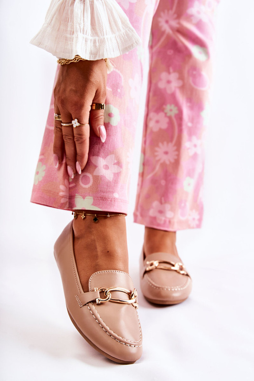 Leather Loafers With Decoration Beige Millario