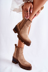 Warm women's boots with a zipper Beige Lenaris