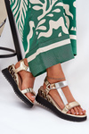 Women's Leather Wedge Sandals D&A CR51-135 Gold-Silver