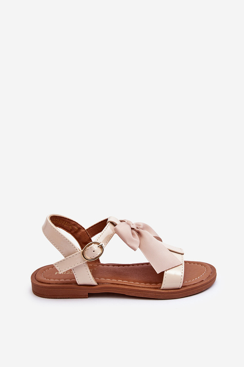 Sandałki Dziecięce Lakier Kokarda Beżowe Netina 23DZ35-5816