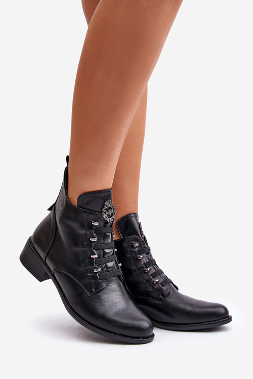 Low Insulated Ankle Boots with Zipper and Decoration Black Nevalia