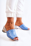 Leather Women's Slippers Crocodile pattern On Heel Blue Perry