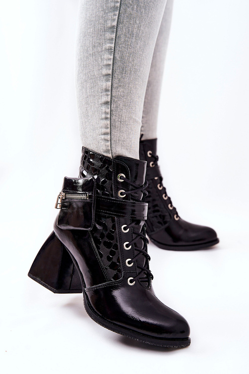 Leather Booties With Neckband Black Cannie