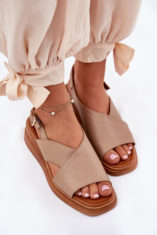 Women's Wedge Sandals Made Of Eco Leather Beige Quilara