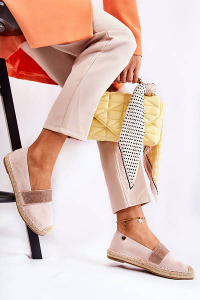 Espadryle Damskie Wsuwane Cyrkonie Różowe Massal